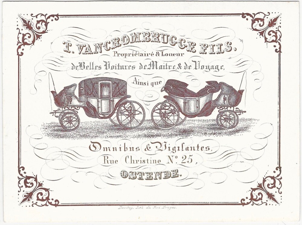 Carriage & Coach Maker Ostend Belgium 19th Century Clay-coated \'Porcelain\' Card