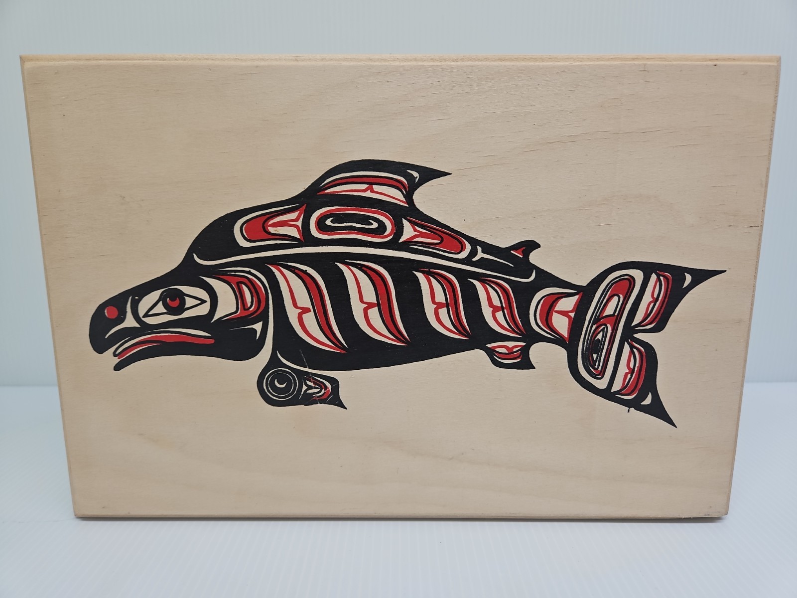 Pacific Northwest Coastal Art Hinged Salmon Fish Wood Box 10.75