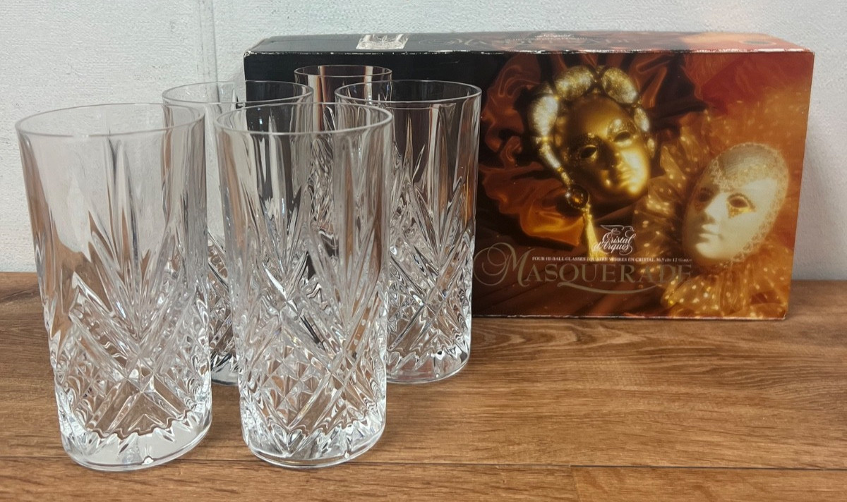 Set of 4 Cristal D\'Arques Masquerade Highballs 24% Lead Crystal New in Box