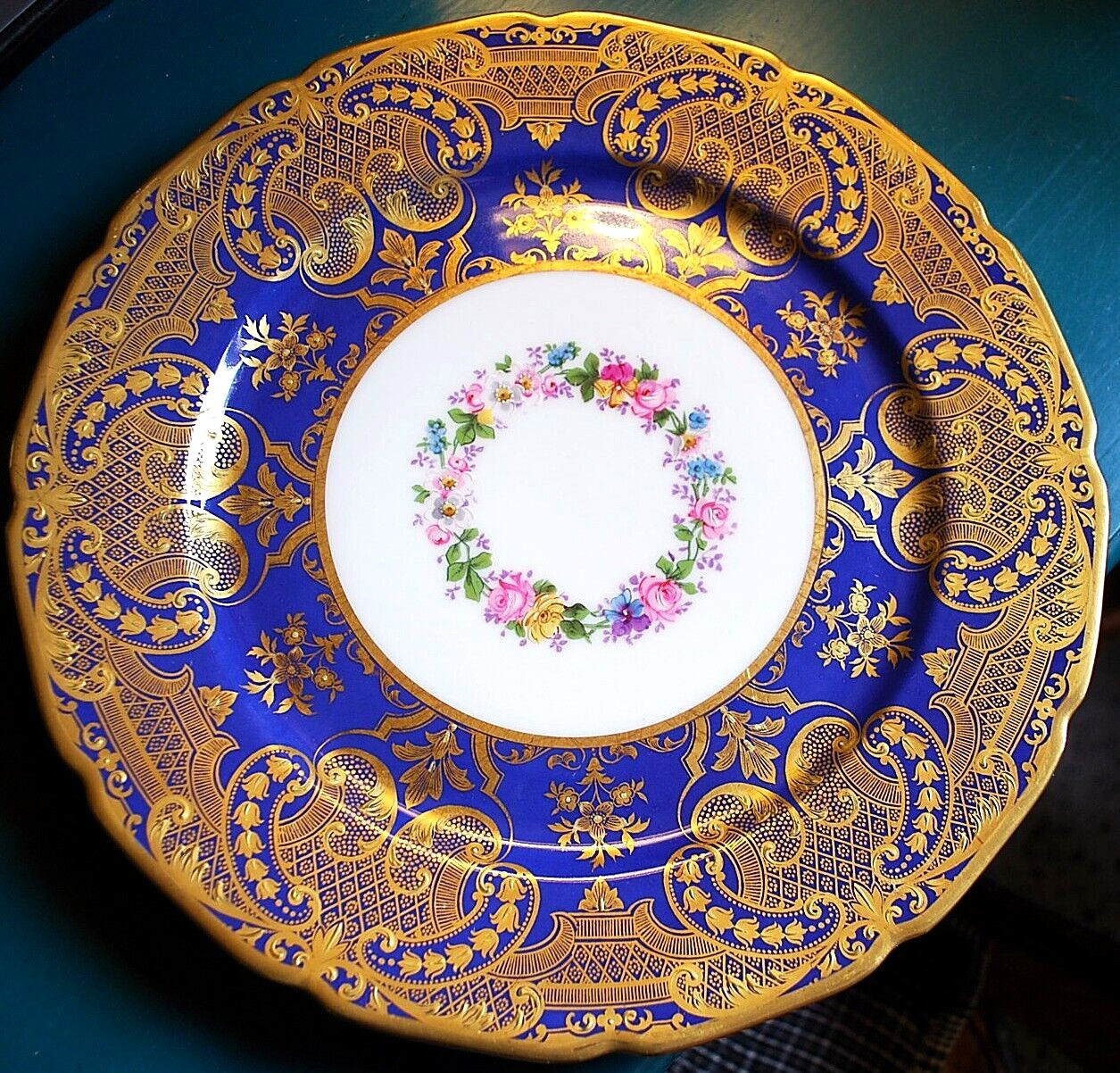 ANTIQUE BLUE Wm Guerin Co LIMOGES FRANCE Gold Lace Moriage Floral 1890 PLATE 11