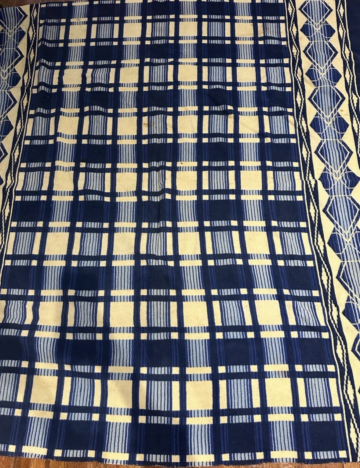 Vintage 1940s Indigo Blue Native Southwestern Print Cotton Camp Blanket