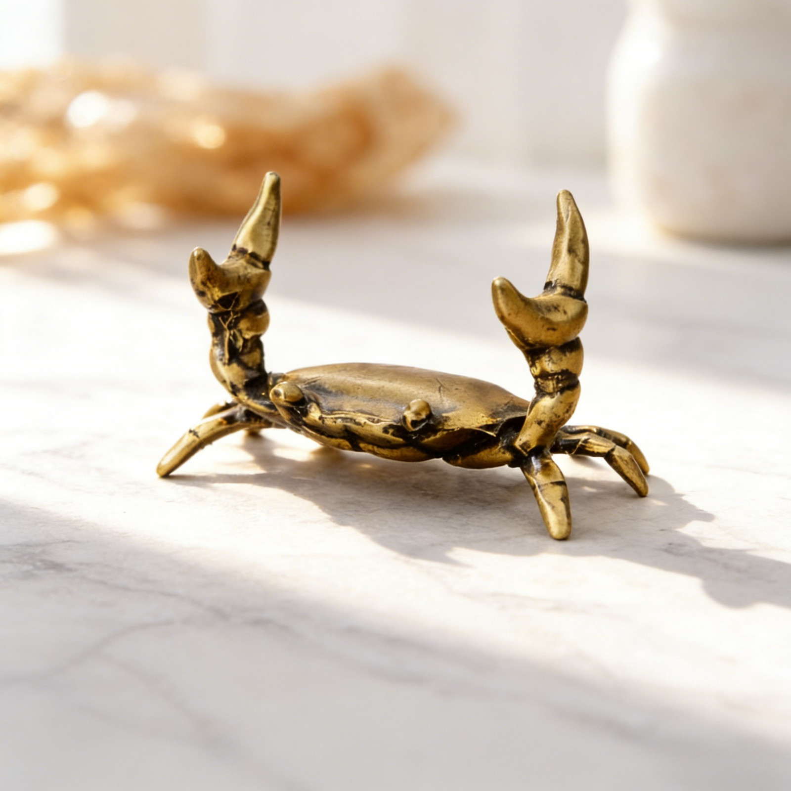 Handmade Brass Crab Pen Holder Nautical Coastal Desk Accessory Home Decor Gift