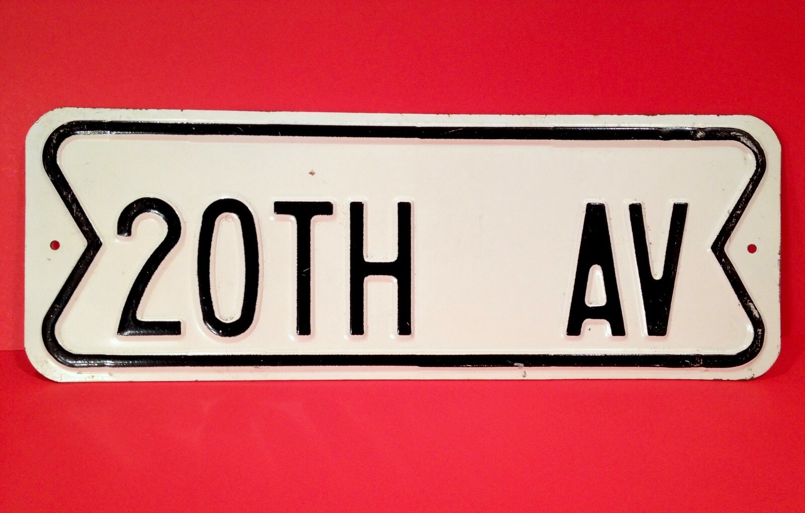 Vintage1930‘s 40’s Embossed Thick Metal 20th Ave Street Advertising Sign NICE