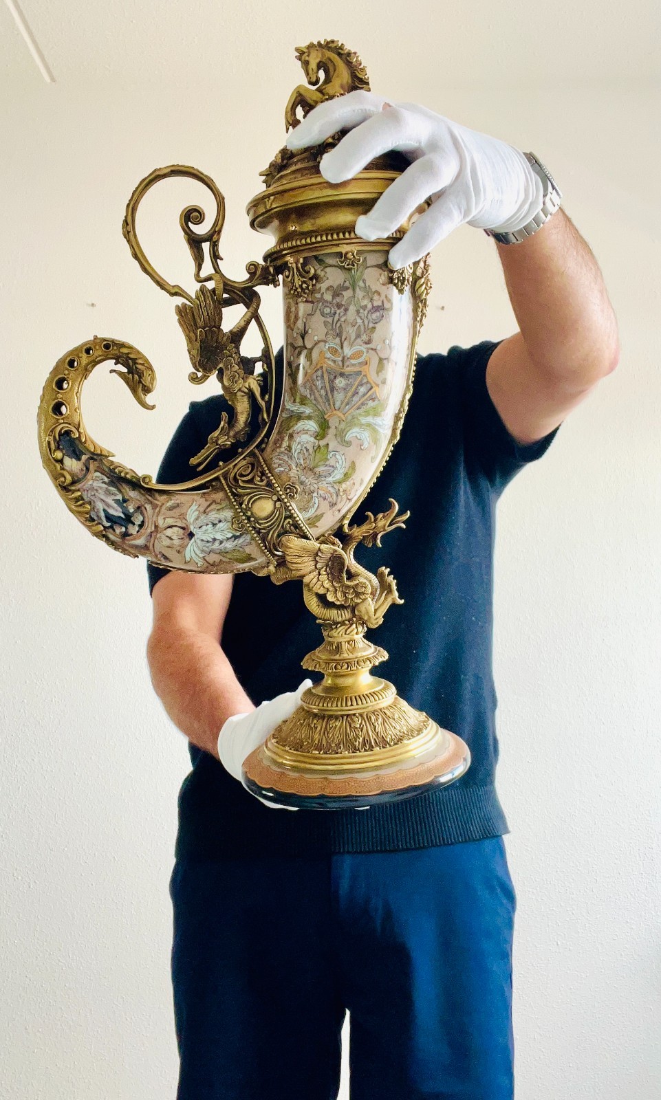 HUGE HEAVY 20.5 Inches A BRONZE MOUNTED PORCELAIN CORNUCOPIA HORN FIGURE ART HUGE HEAVY 20.5 Inches A BRONZE MOUNTED PORCELAIN CORNUCOPIA HORN FIGURE ART