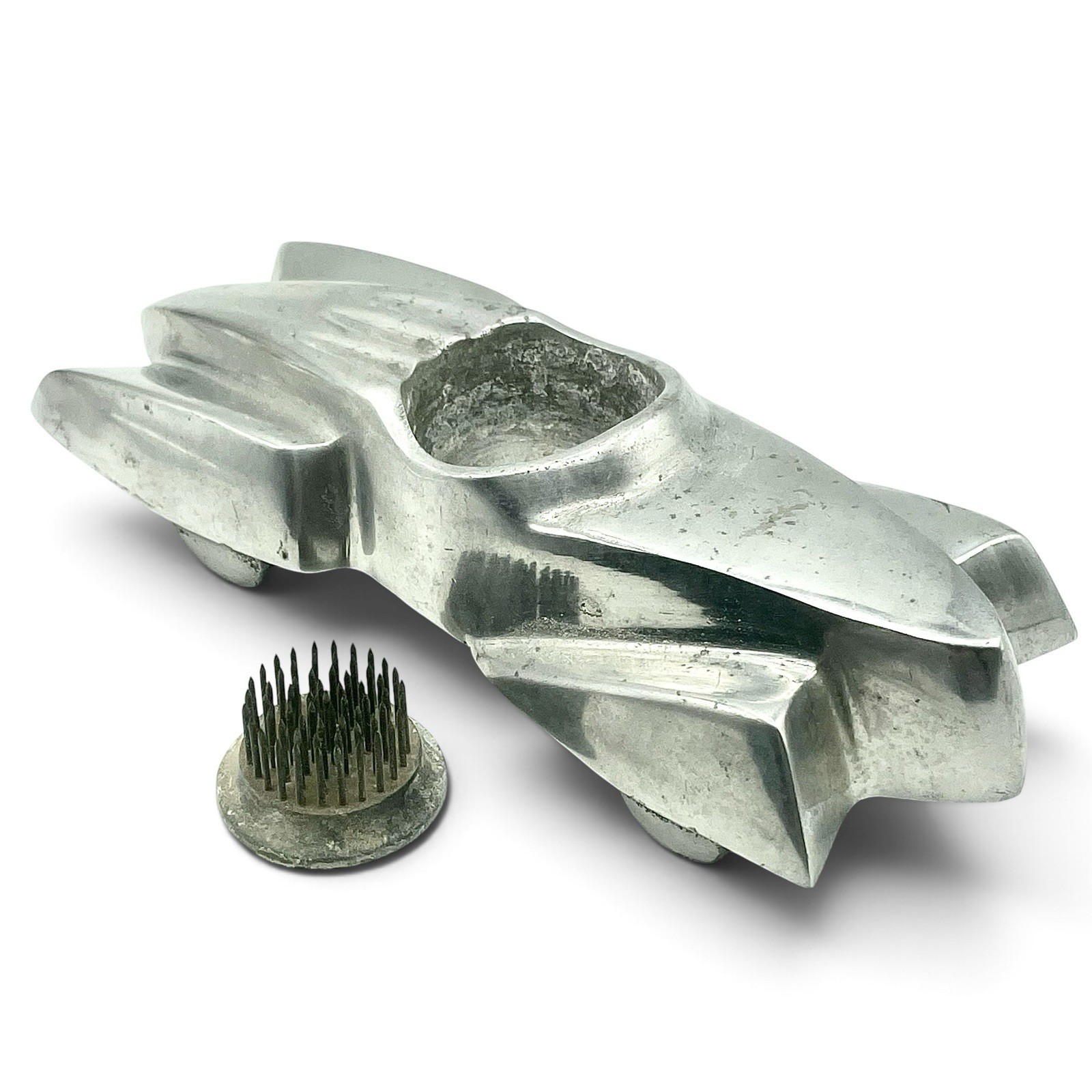 Vtg Cast Aluminum ART DECO Model Car Ashtray Desk Sculpture Flower Frog 1930s