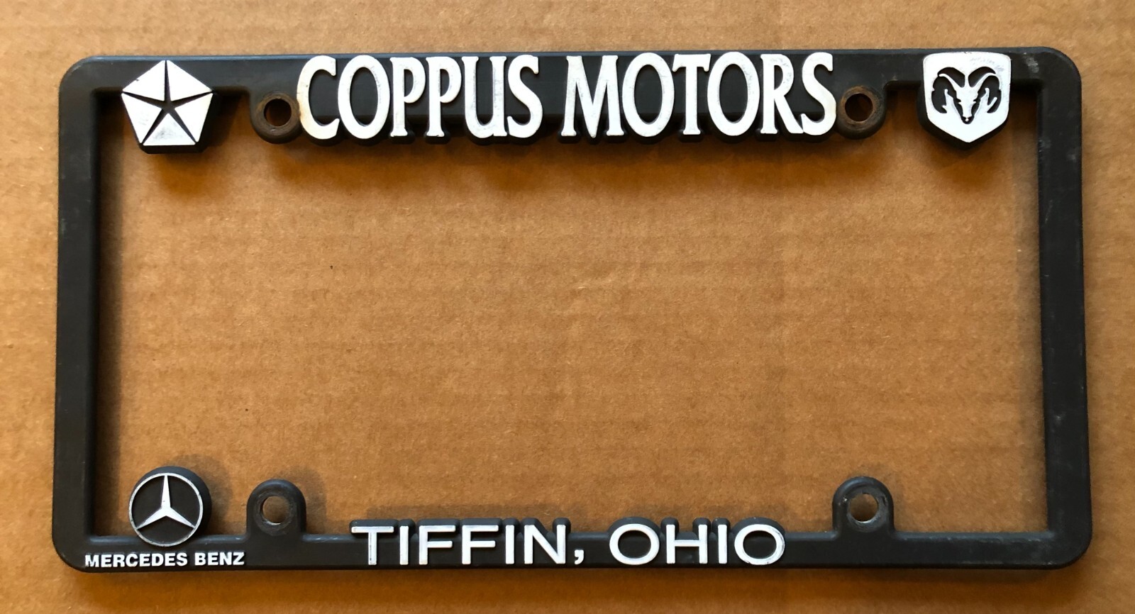 Vintage Coppus Motors Tiffin Ohio License Plate Frame Buick Ram Mercedes Benz Vintage Coppus Motors Tiffin Ohio License Plate Frame Buick Ram Mercedes Benz