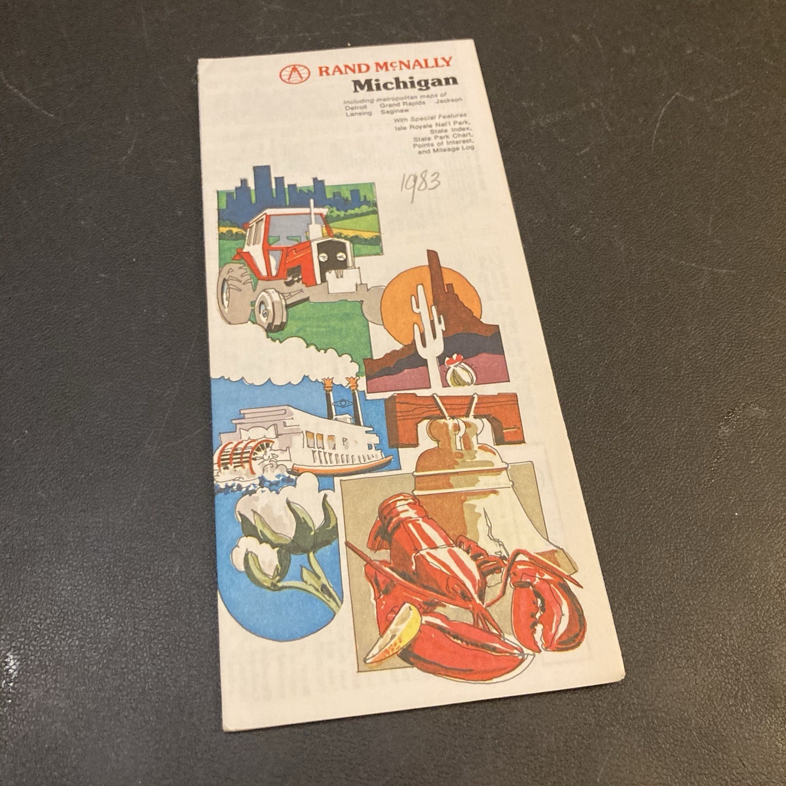 Rand McNally Michigan 1983 Map Metro Detroit Grand Rapids Jackson Saginaw Lansin