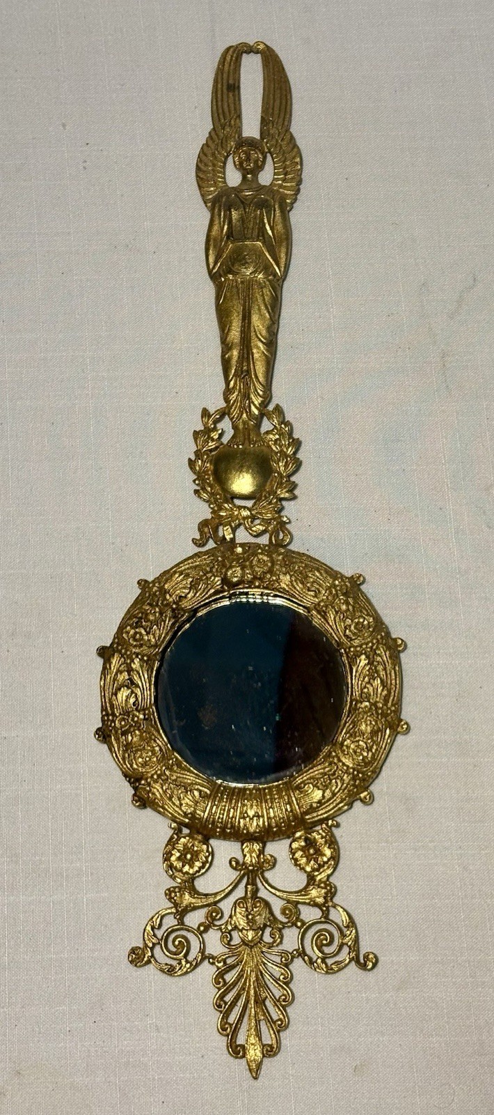 Antique Period Bronze FRENCH EMPIRE Both Hanging Or Hand Mirror - Reticulated