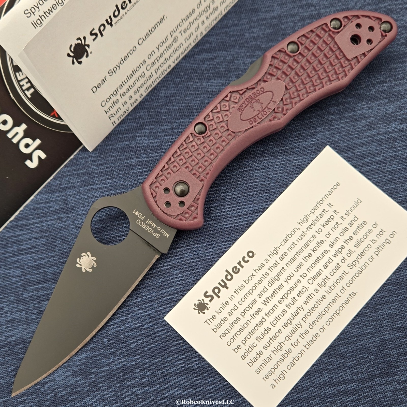 Spyderco Delica 4 Micro-Melt PD#1 Black Blade Burgundy FRN Handles SPRINT RUN Spyderco Delica 4 Micro-Melt PD#1 Black Blade Burgundy FRN Handles SPRINT RUN