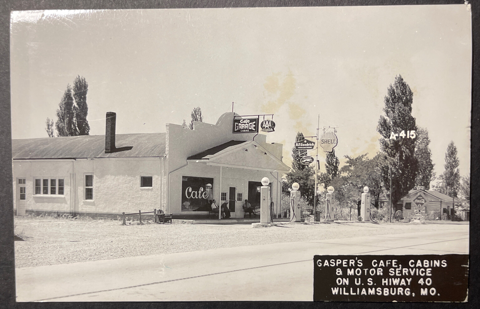 Gasper\'s Cafe Cabins & Motor Service US Hwy 40 Williamsburg Missouri RPPC 1951