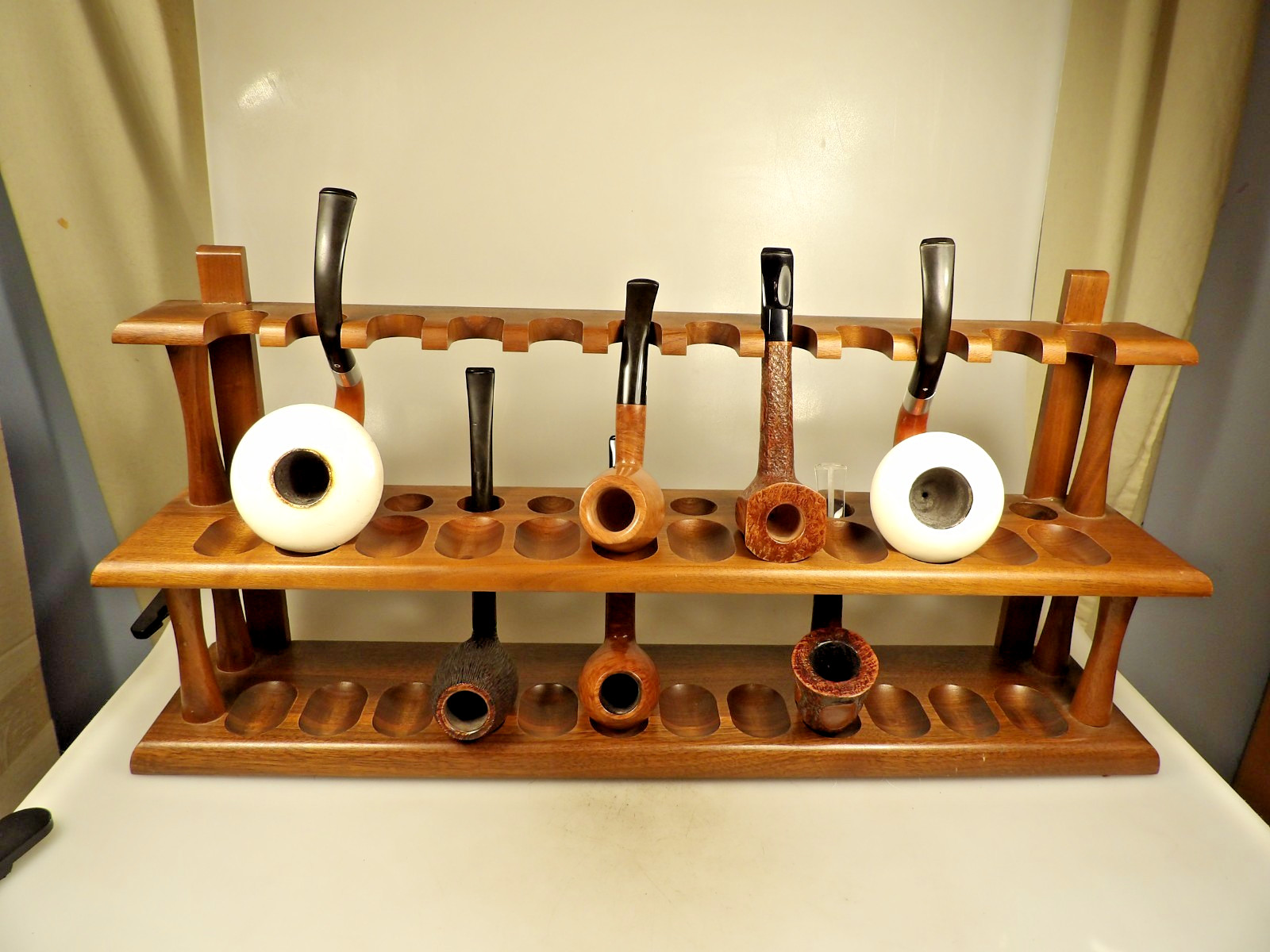 Decatur Industries Solid Walnut 24 Pipe Stand 2 Tiers non-Staggered 80s USA Made