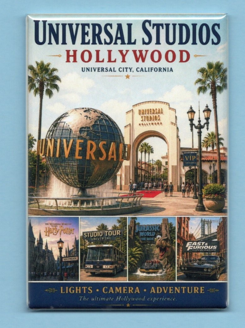UNIVERSAL STUDIOS HOLLYWOOD TRAVEL POSTER *2X3 FRIDGE MAGNET* SOUVENIR GIFT CA