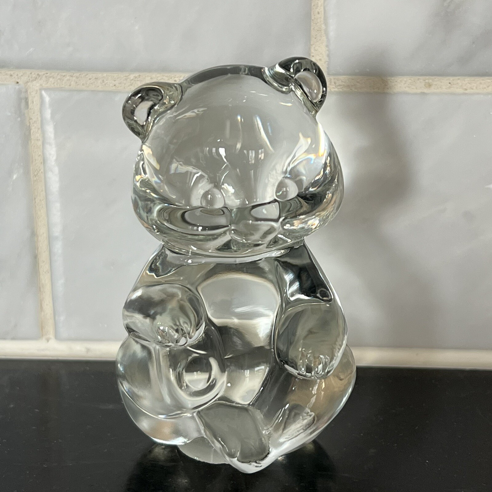 Signed Fenton Clear Art Glass Bear Figurine 3 1/2\