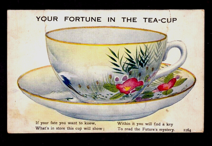Rare ~Your Fortune in a Teacup~Pull-Out Fortunes~Antique~Novelty postcard~s586