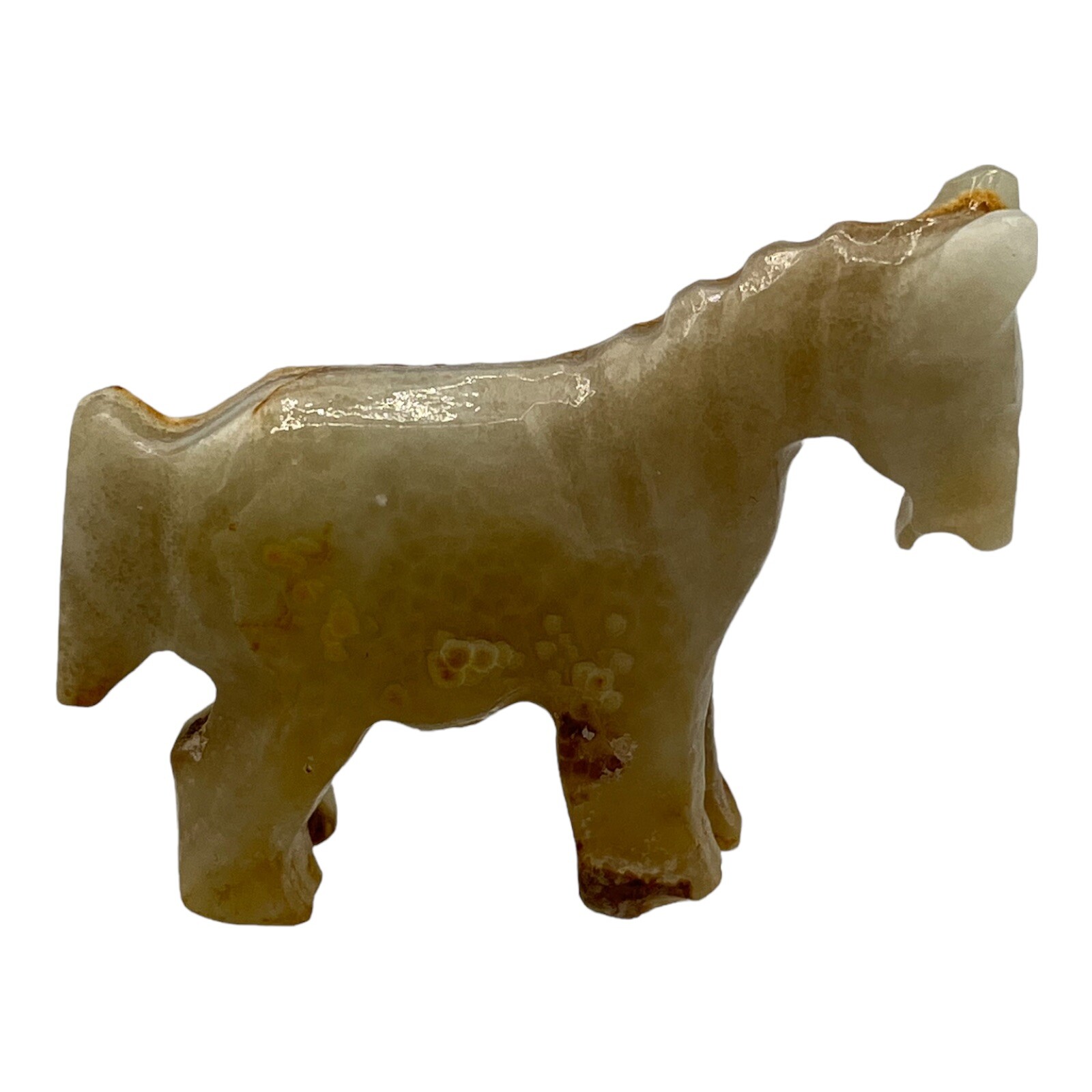 Vtg Carved Mini Horse Burro Donkey Figurine Small Tan Marbled Onyx 2.5\