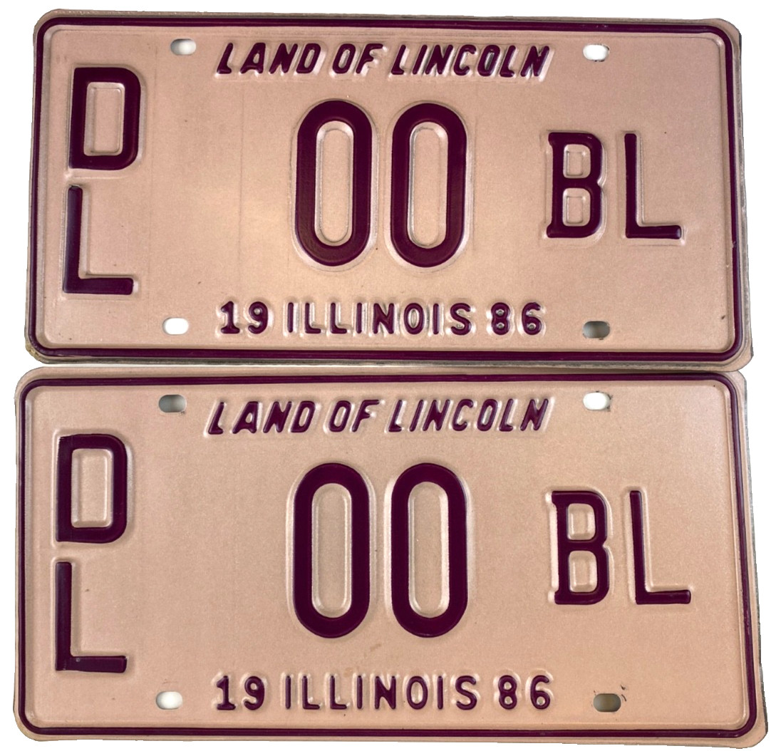 Vintage Illinois 1986 Dealer License Plate Set Pair DL 00 BL Garage Wall Decor