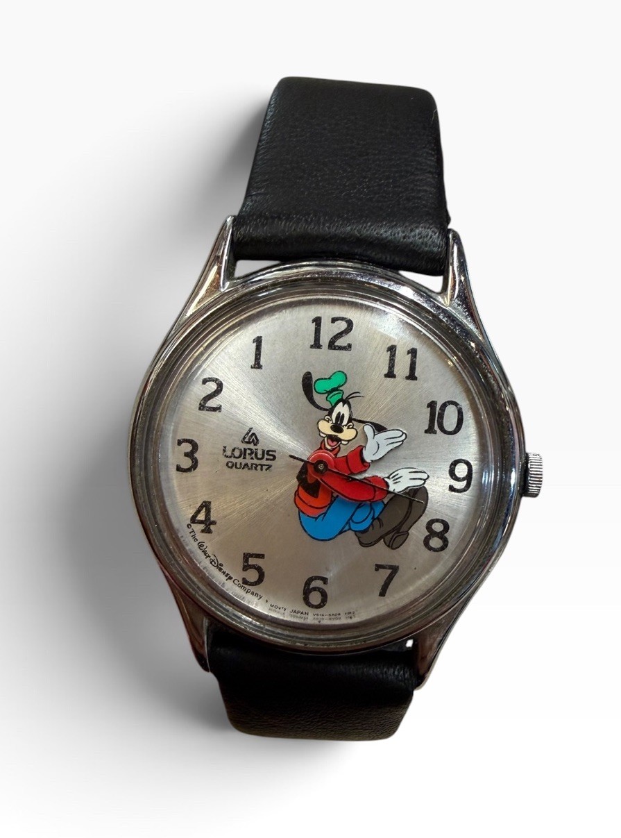Vintage 1990s Disney Lorus Backwards Goofy Watch New Battery & New Leather Band