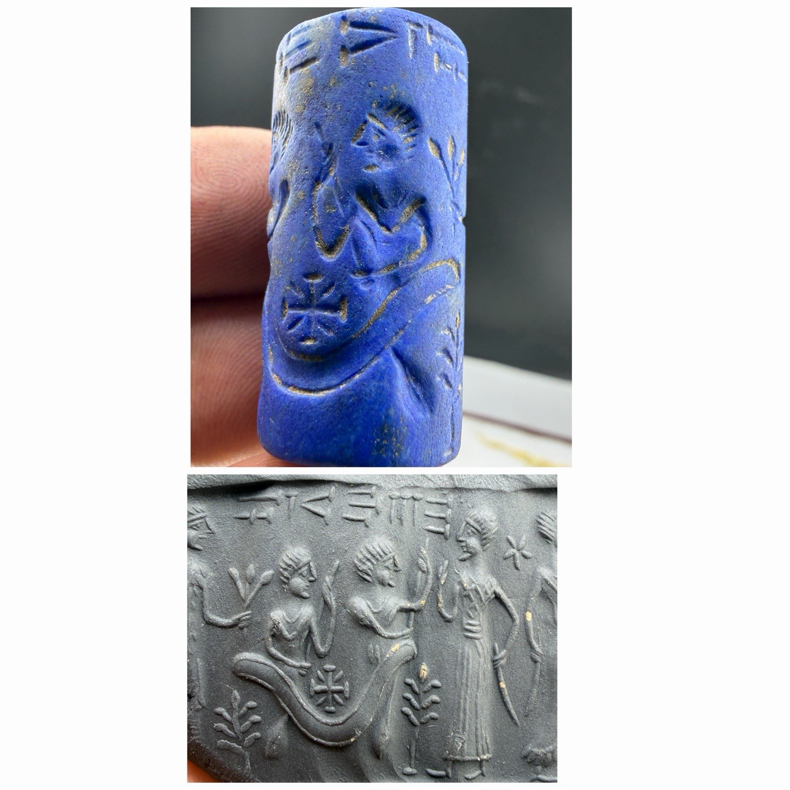Ancient Lapis Lazuli Intaglio Seal Stone Near Eastern Roman Bead