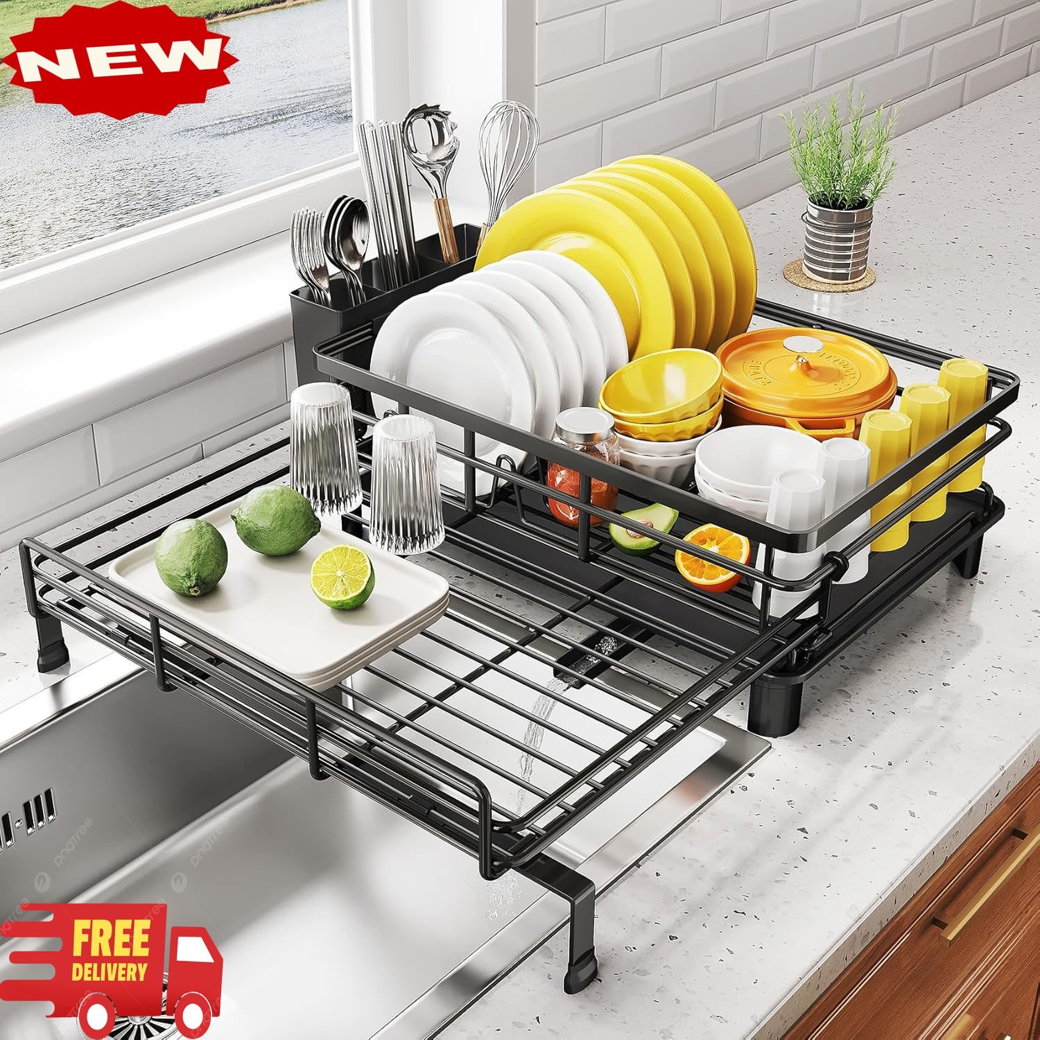 Escurridor de platos - Escurridor extensible, escurridor grande para fregadero y