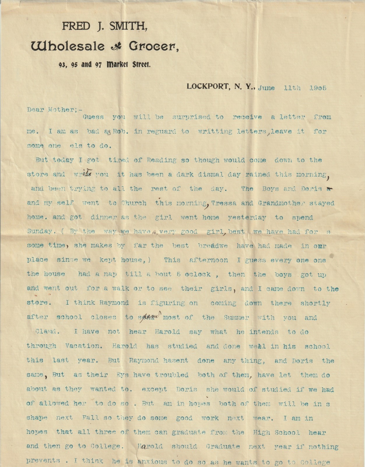 Antique Letter to Mom Dreaming of a Flying Machine Fred J Smith Lockport NY 1905
