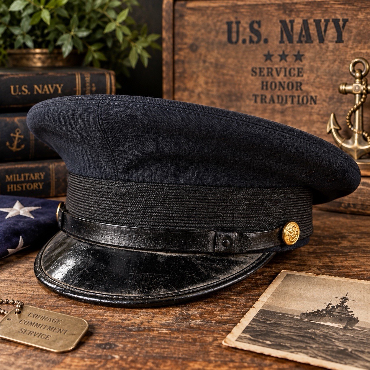 WWII Era US Navy Chief Petty Officer CPO Visor Cap Dave Margolis DC 7 1/8