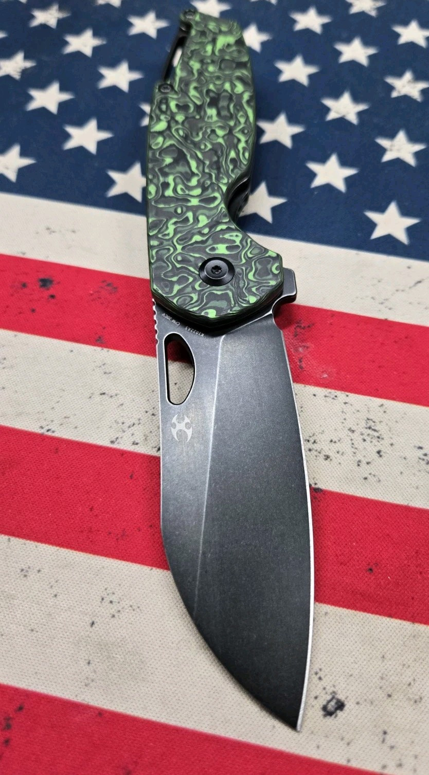 Kansept Knives Model 6 Linerlock Green Carbon Fiber Folding 20CV Knife 1022A5