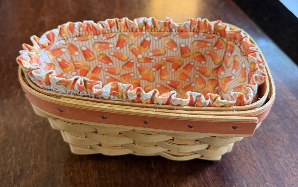 Longaberger 1999 Candy Corn Halloween Basket Small Woven Wood w/ Liner