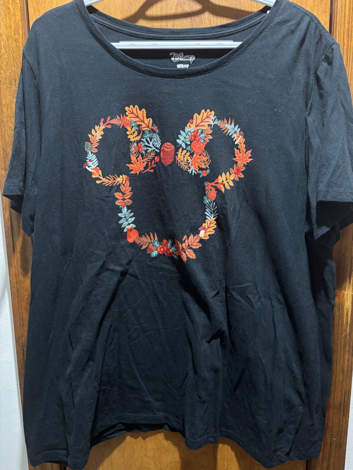 Disney Minnie Mouse 3XL Black T-Shirt Autumn Foliage Bow Ears Graphic Print Top