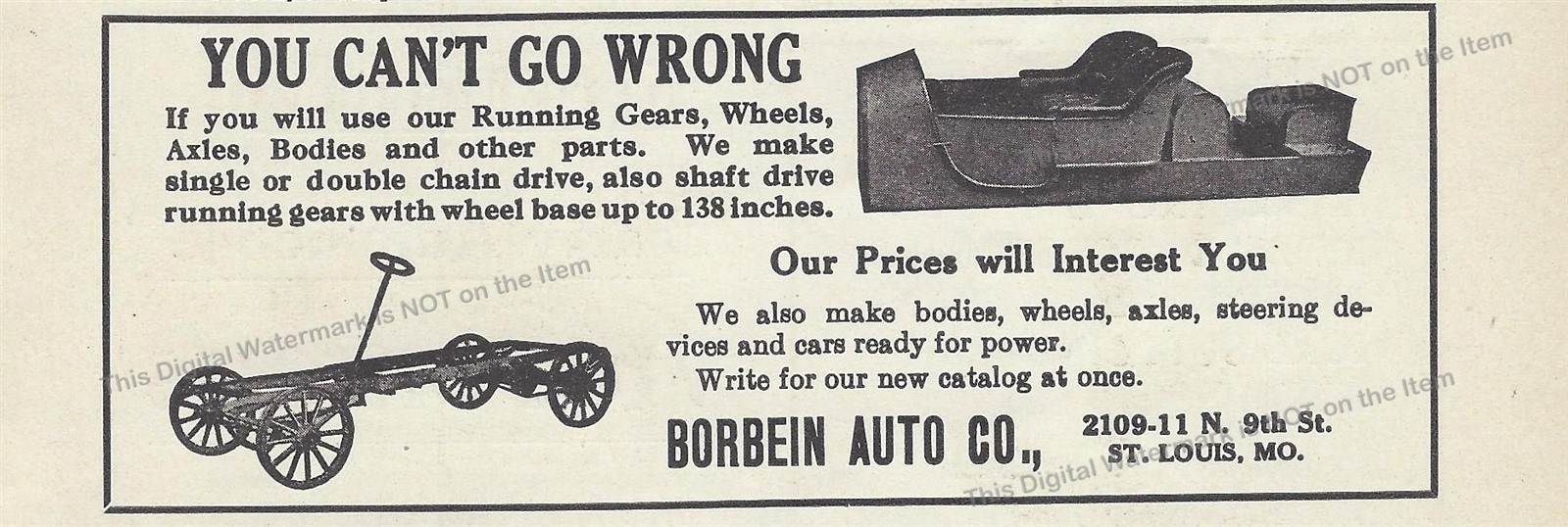 1910 AD Borbein Auto Co St. Louis Auto Parts Running Gears Wheels Axles Bodies