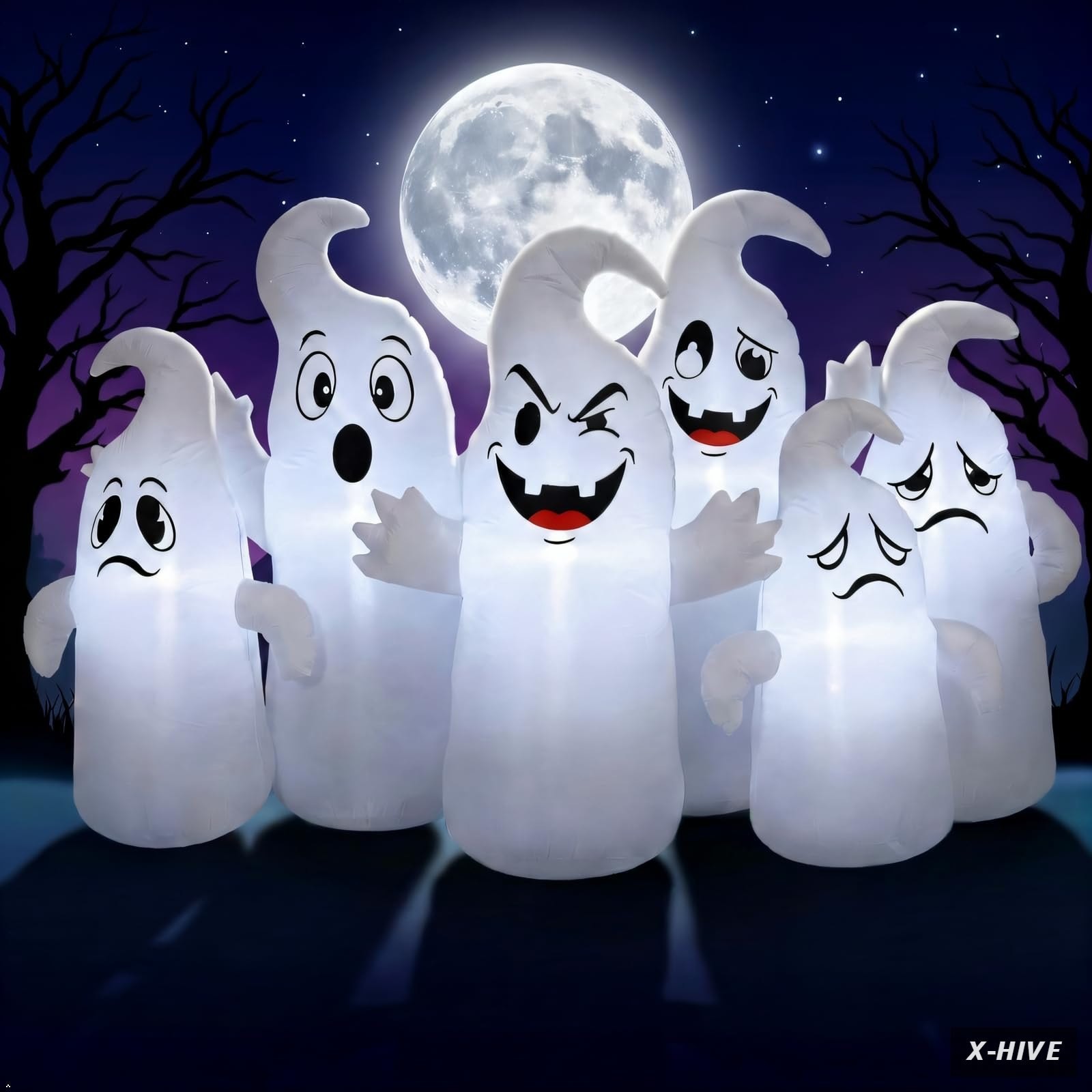 IRETG 8FT Long Halloween Inflatable 6 Ghosts LED Yard Decoration