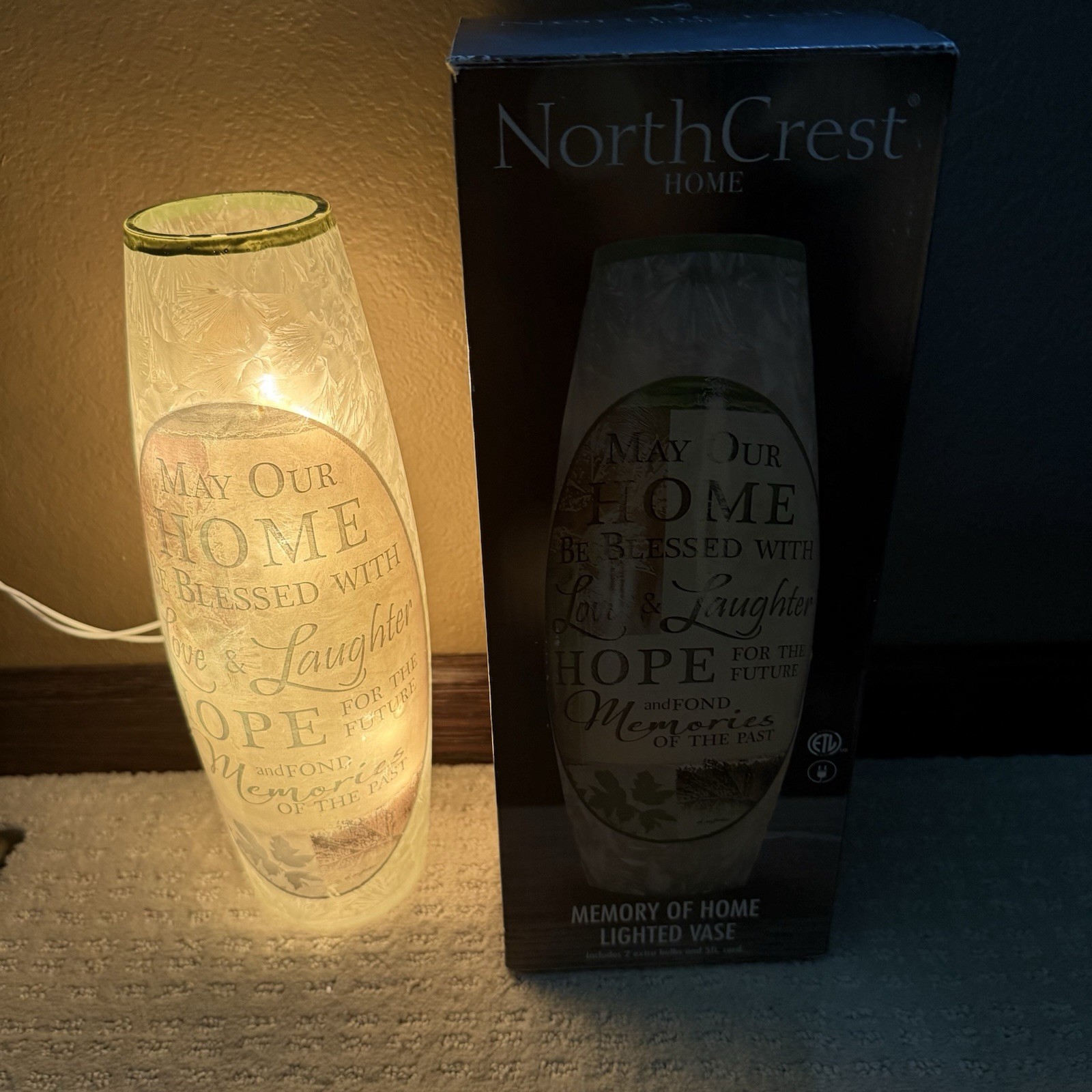 NothCrest Pre-Lit Blessed Home Hurricane Lamp Crackle Glass Home Decor NothCrest Pre-Lit Blessed Home Hurricane Lamp Crackle Glass Home Decor