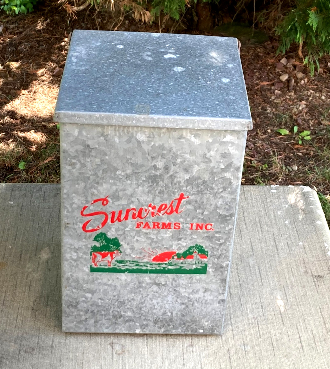 Vintage Galvanized Metal Milk Porch Box Suncrest Farms-FREE SHIP