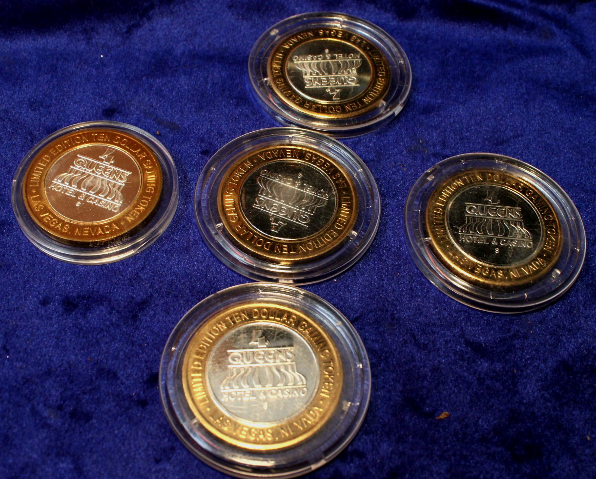 Lot of 5 - Four Queens $10 Casino Silver Strikes -  Clad