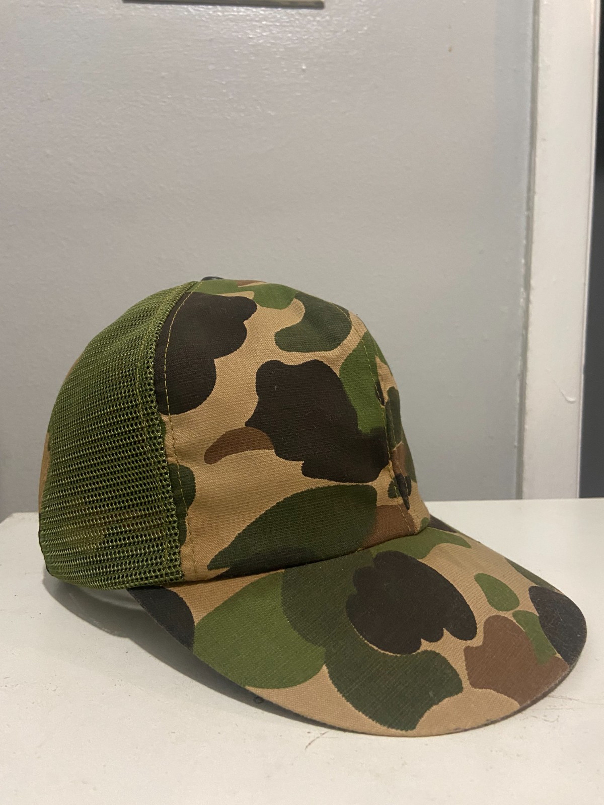 Genuine 1960s US Army Vietnam War Camo Field Cap Hat Size Large Mesh-Sides Used
