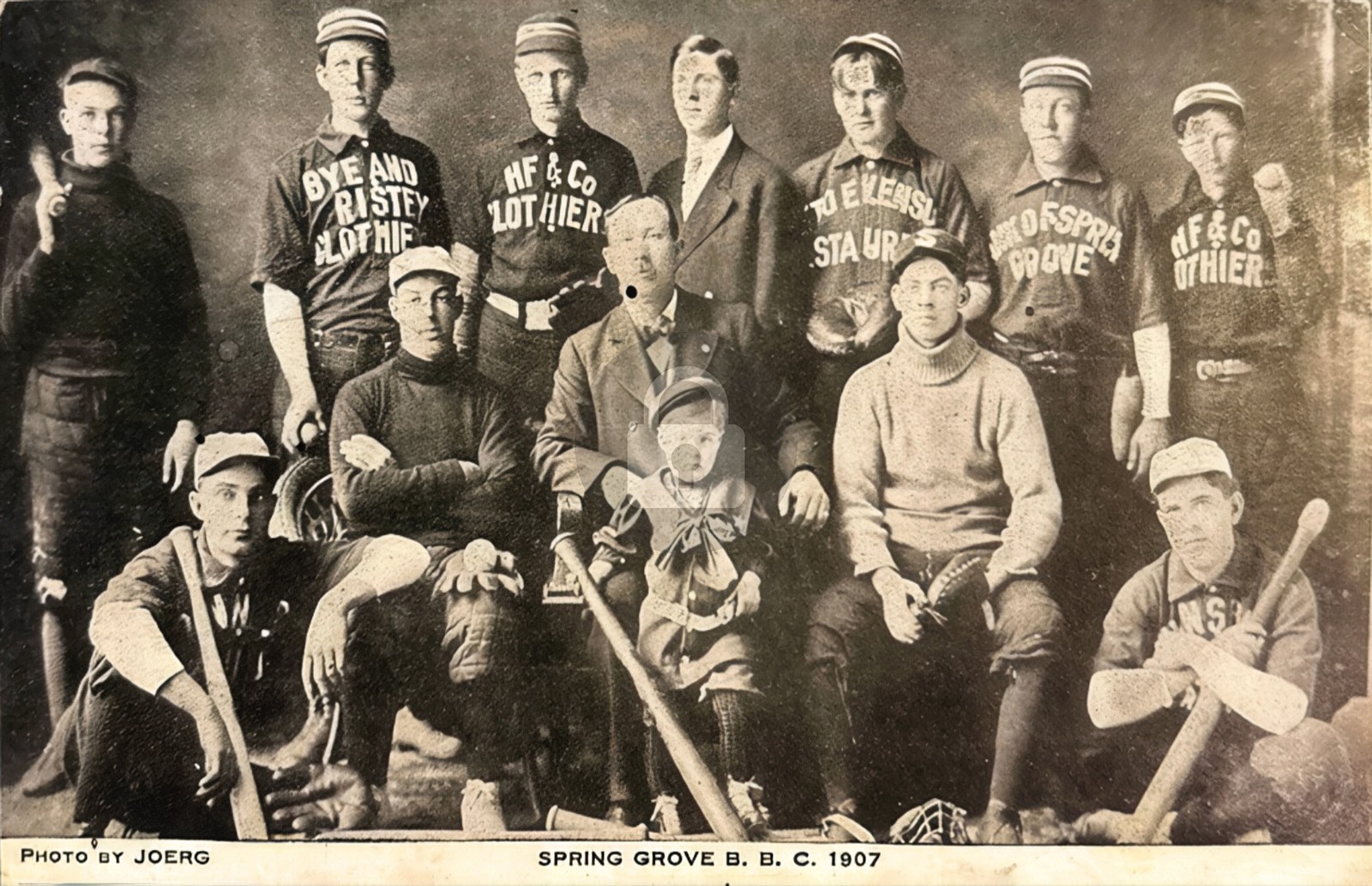1907 Baseball Spring Grove B.B.C Full Uniforms Bats RPPC Photo Postcard COPY