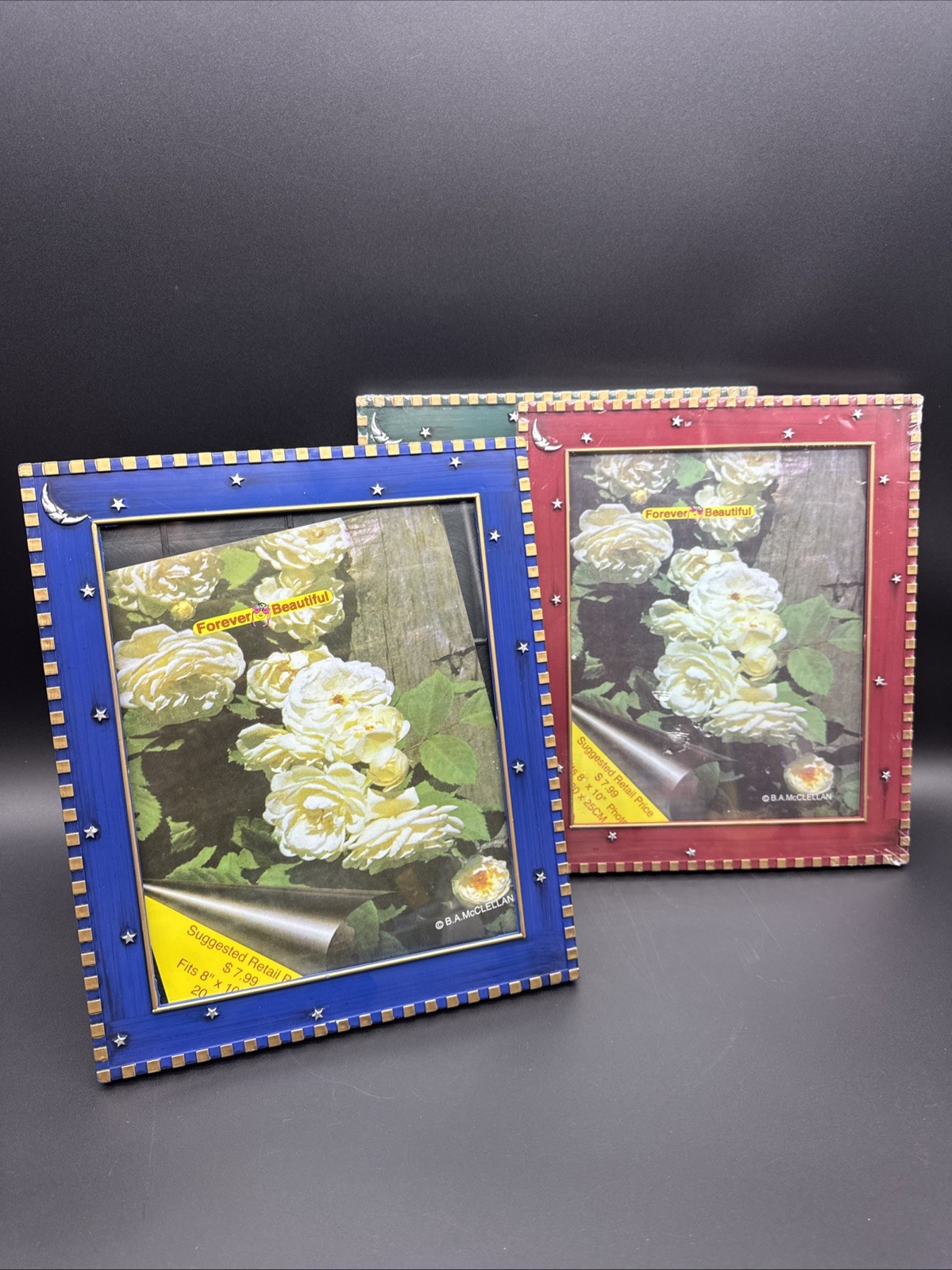 VTG Y2K Moon Star Celestial Plastic Glass 8x10 Picture Frames Blue Red Green