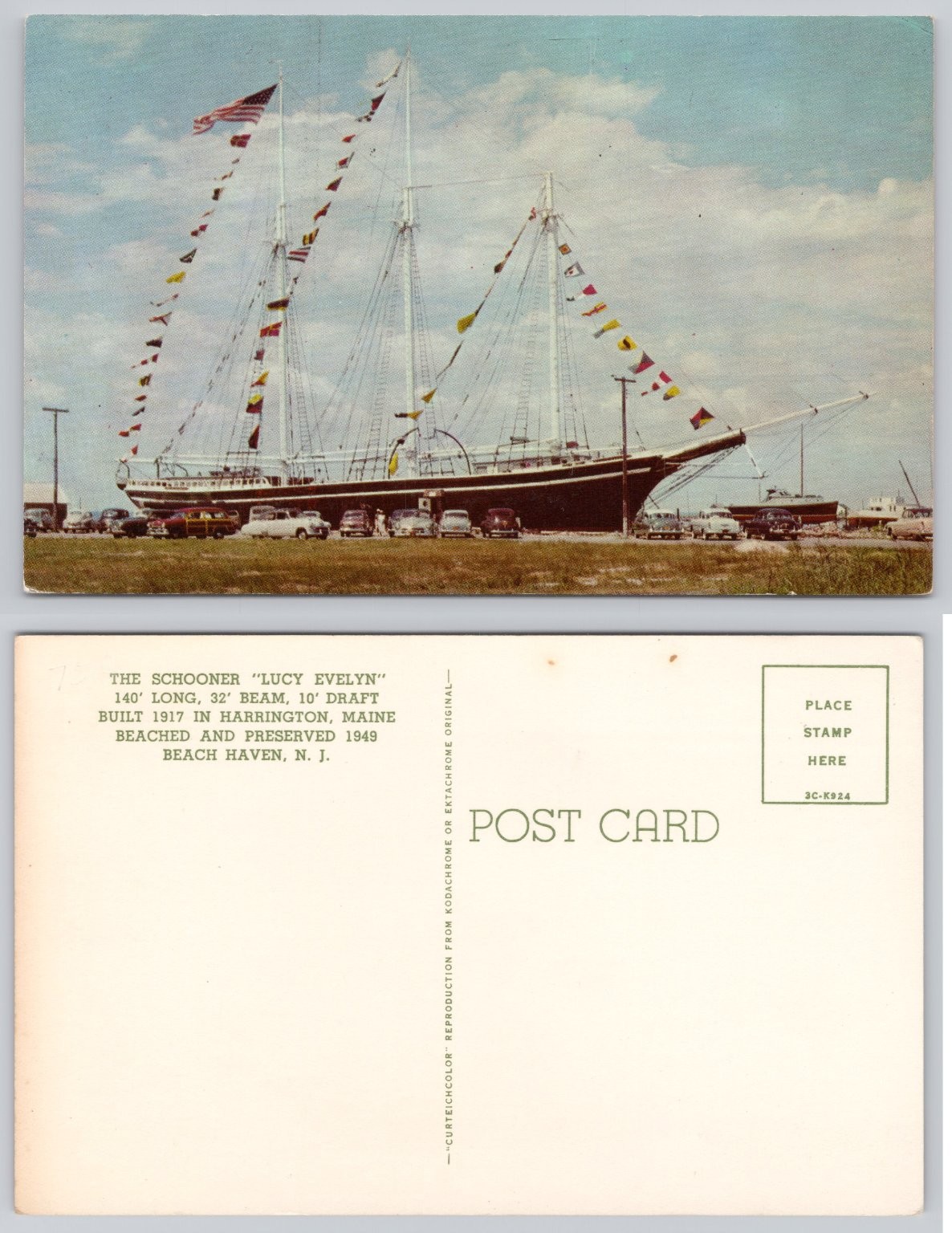 Schooner Lucy Evelyn Beach Haven NJ Vintage Curteichcolor Postcard