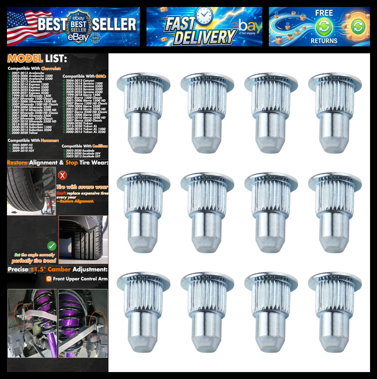 12 Pcs Camber Pins Alignment Pins Front