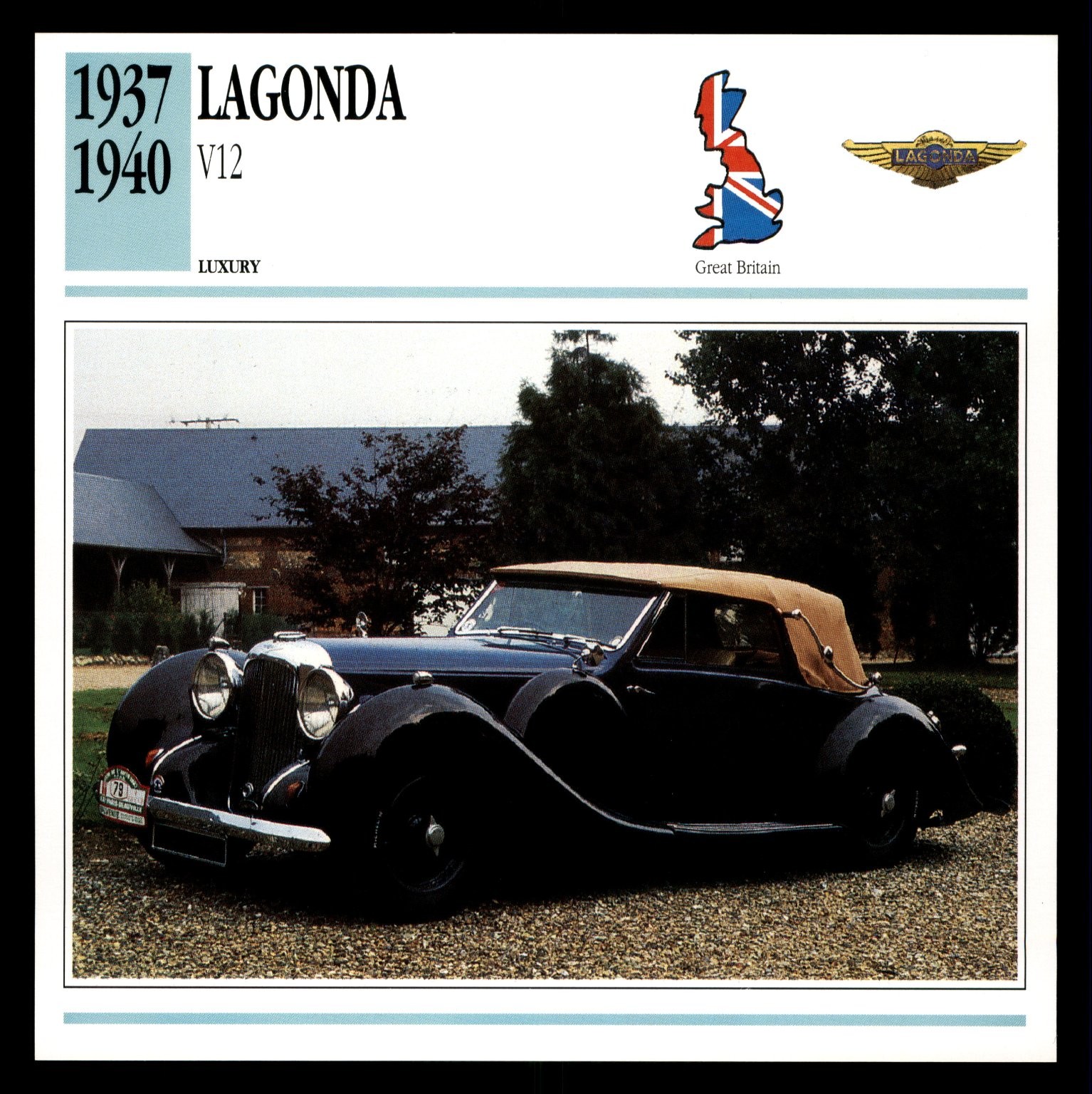 Lagonda V12 Luxury Car Postcard 1937-1940 Drophead Coupe Great Britain