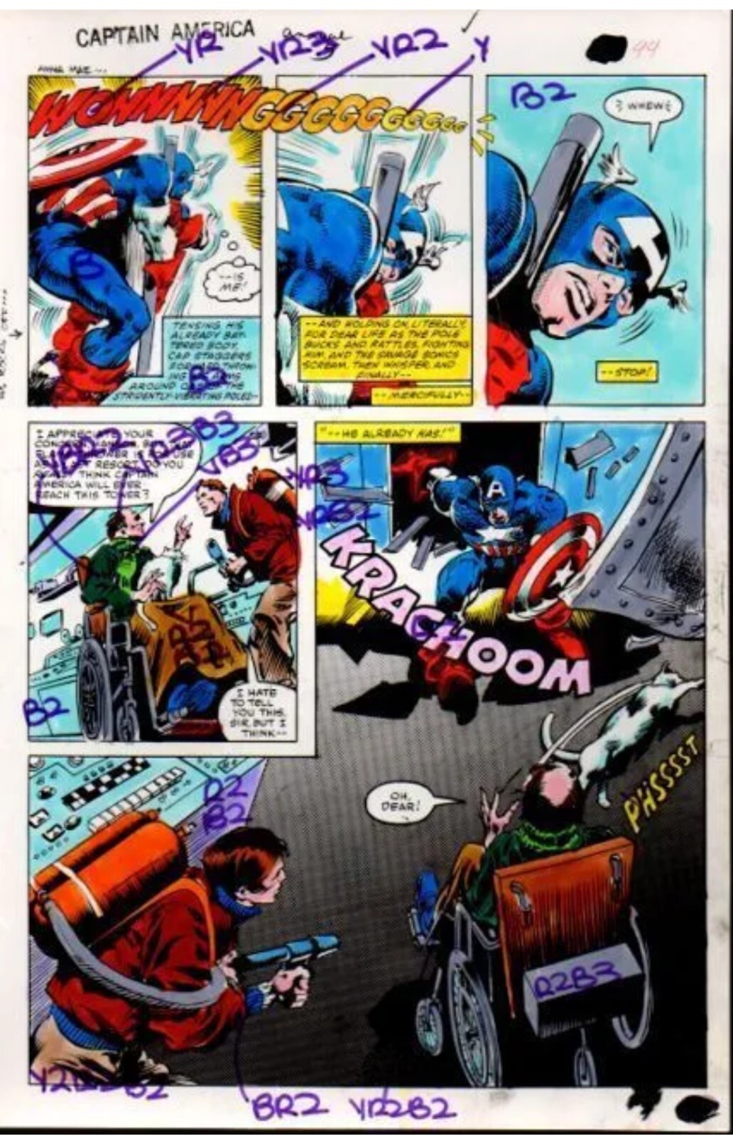 Original 1981 Colan Captain America Marvel Comics color guide comic art page:80s