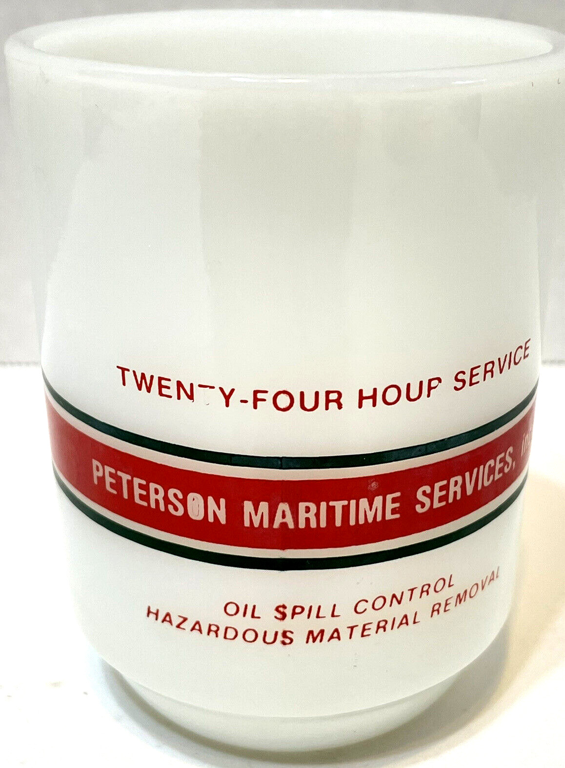 Vintage Milk Glass Advertising Coffee Tea Cup Mug Peterson Maritime Services