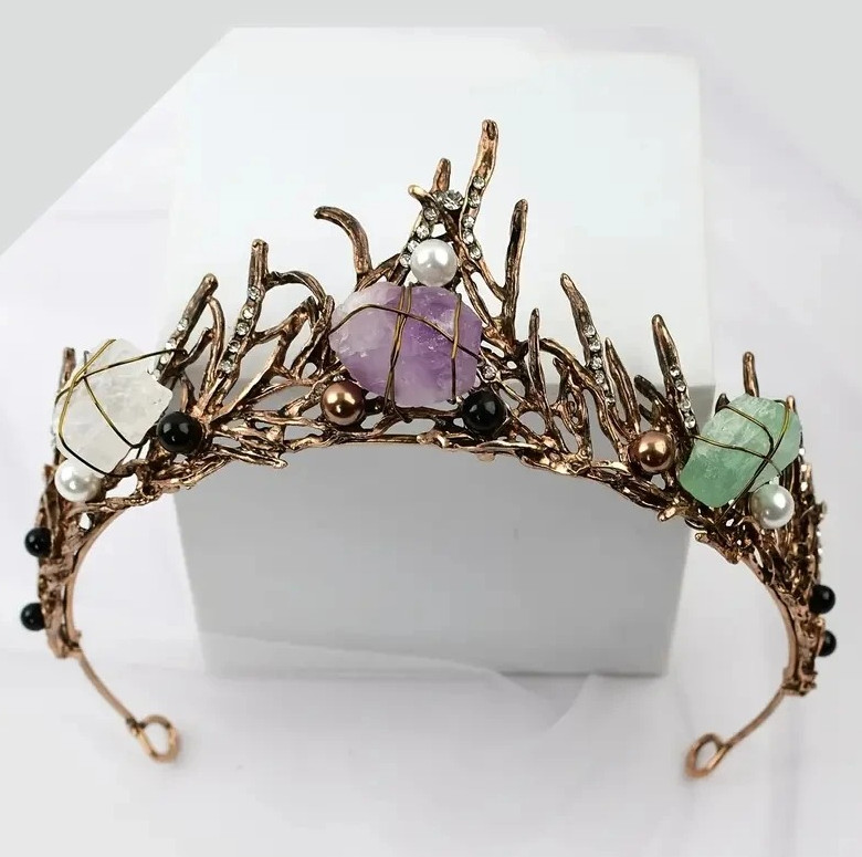 1pc Natural Amethyst Fluorite White Crystal Mermaid Crown Hair Accessory - NEW 1pc Natural Amethyst Fluorite White Crystal Mermaid Crown Hair Accessory - NEW