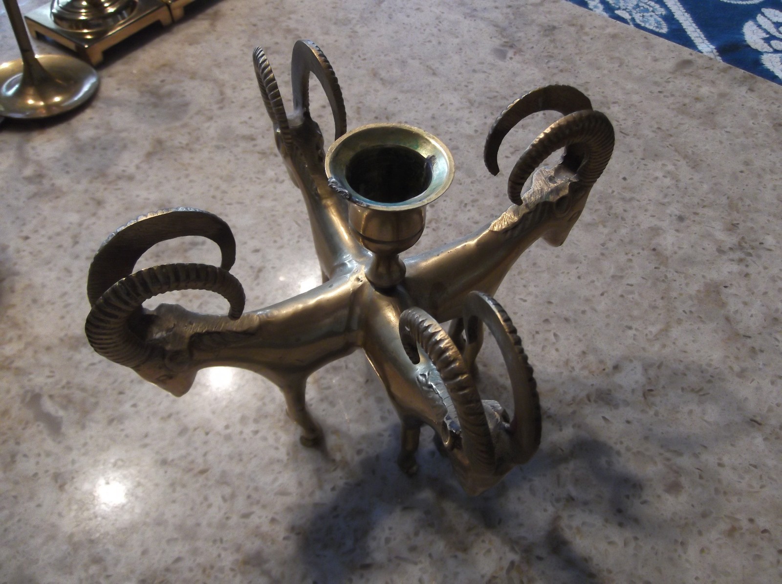 Vintage Brass Ram Figural Candle Stick Holder