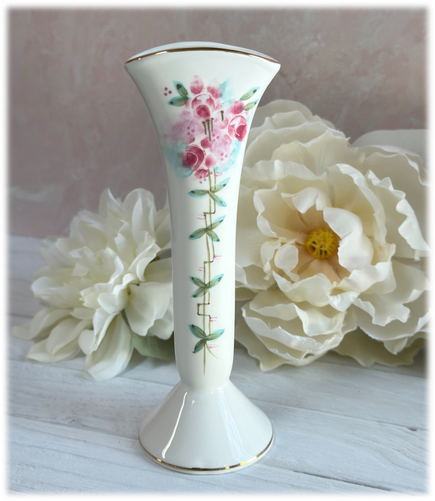 Stiffel Porcelain Vase from Hand Painted Floral Vanity Set 2003 NEW Old Stock Stiffel Porcelain Vase from Hand Painted Floral Vanity Set 2003 NEW Old Stock