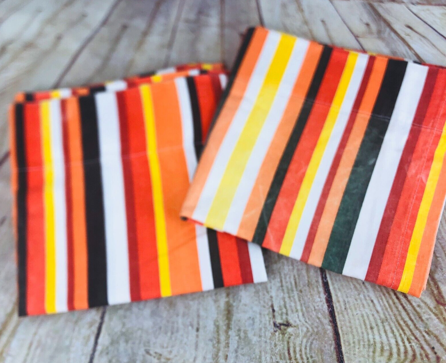 2 vtg retro curtains Stripes MOD yellow orange browns