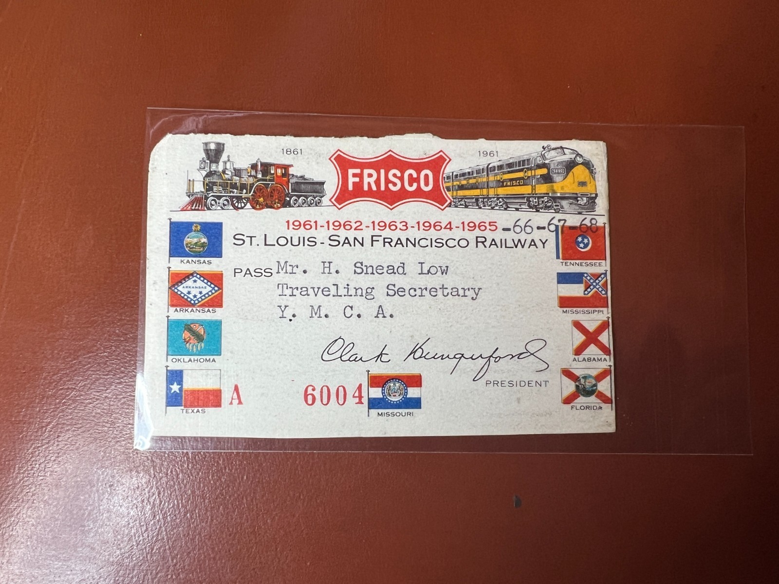 Vintage 1961-68 Train Pass Frisco St. Louis San Francisco Railway