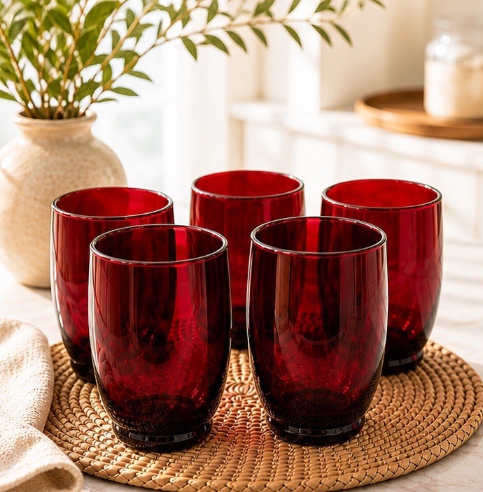 END OF SUMMER SALE 5 Baltic Royal Ruby ANCHOR HOCKING• 5 OZ • VINTAGE RED GLASS
