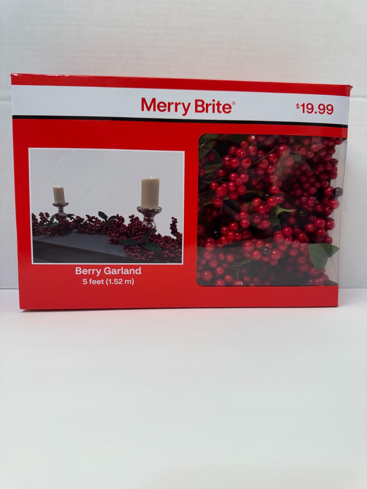 MERRY BRITE RED BERRY CHRISTMAS GARLAND 5 FT HOLIDAY MANTEL TABLE DECOR