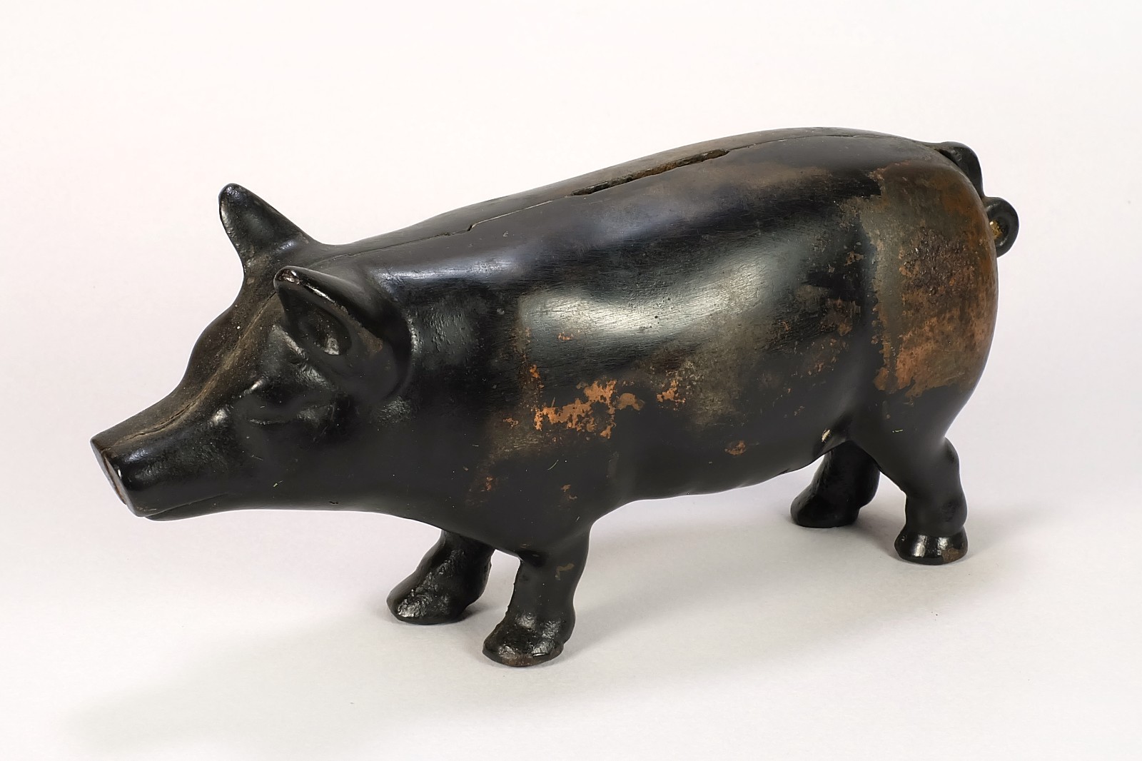 Antique Early 1900s Cast Iron Figural Pig Coin Bank – 7