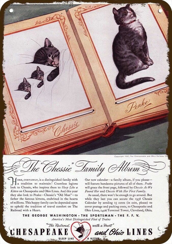 1937 CHESSIE & PEAKE Cats CHESAPEAKE OHIO Railroad DECORATIVE REPLICA METAL SIGN 1937 CHESSIE & PEAKE Cats CHESAPEAKE OHIO Railroad DECORATIVE REPLICA METAL SIGN